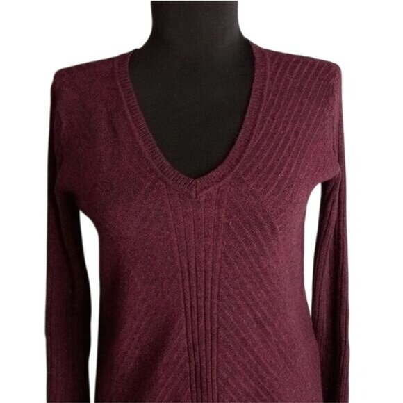 Apt. 9 Size XS Womens Sweater Maroon V-Neck Long Sleeve Ribbed Knit Hi-Lo - Picture 2 of 10